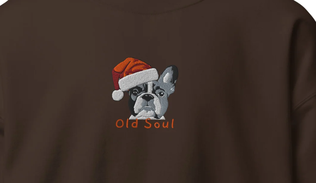 Xmas Doggy Vintage Bird Re-Craft Embroidery Unisex Sweatshirt