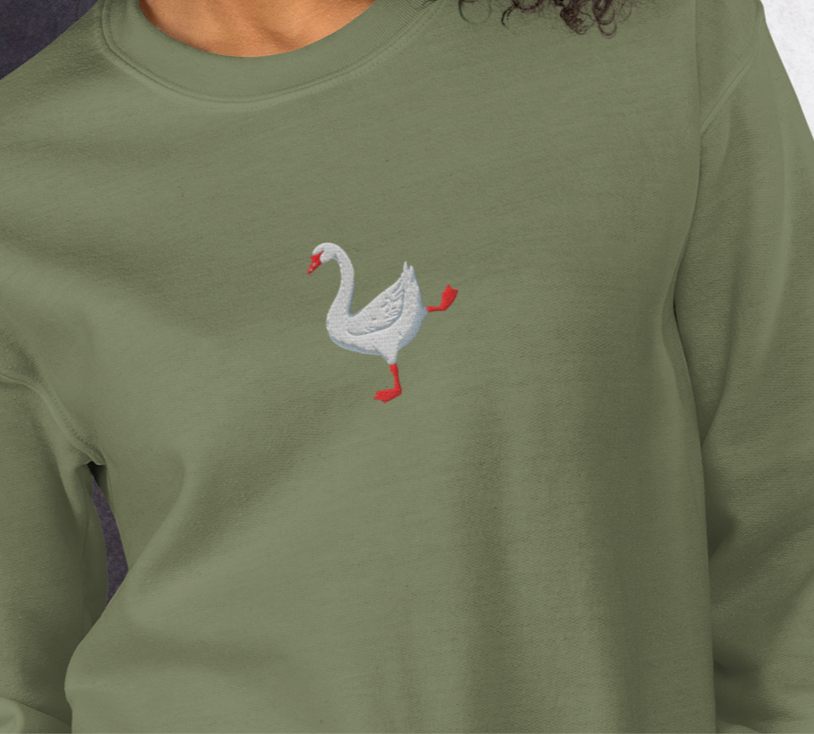 Swan Vintage Re-Craft Embroidery Unisex Sweatshirt