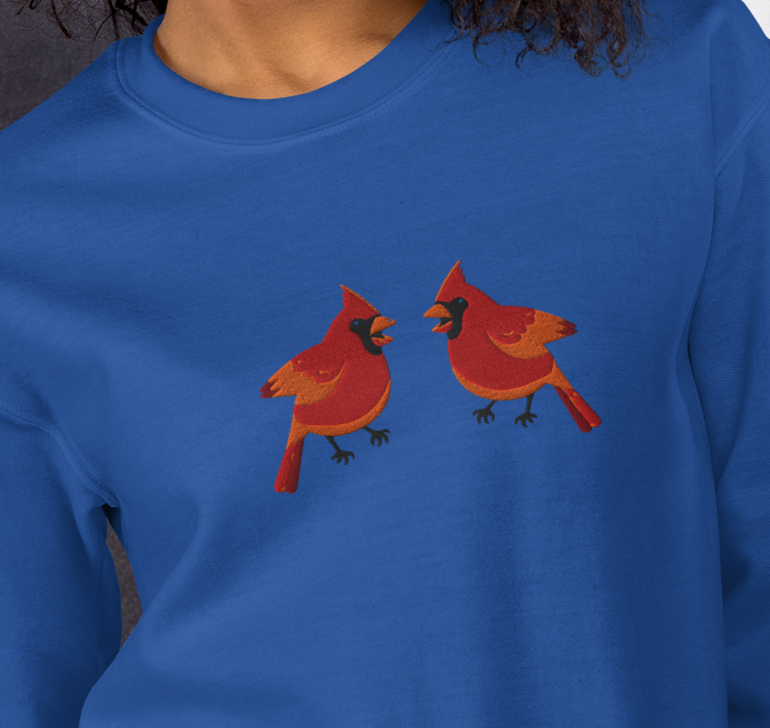 Cardinal Vintage Bird Re-Craft Embroidery Unisex Sweatshirt